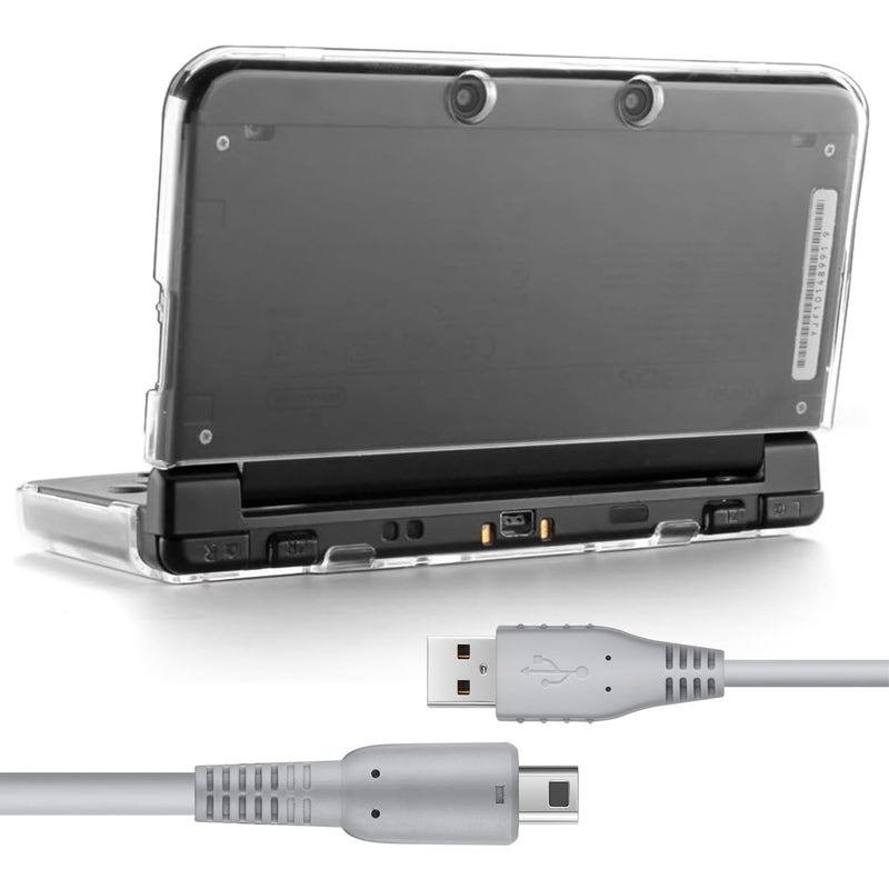 KOOWOD New 3DS XL Case with USB Charger Cable - Ultra Clear Crystal Transparent Hard Shell Protective Case Cover Skin for New 2015 3DS XL LL - [New Modified Hinge-Less Design] (2) - Image 1